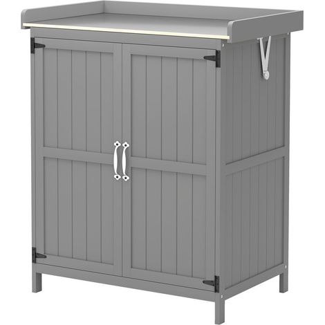Armoire de jardin en bois abri de jardin avec 2 portes, toit à charnières et étagère, 74 x 43 x 88 cm, gris