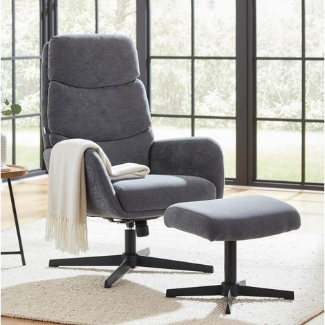 Poltrona relax con poggiapiedi schienale 67 cm grigio in metallo con movimento oscillante (1/4)
