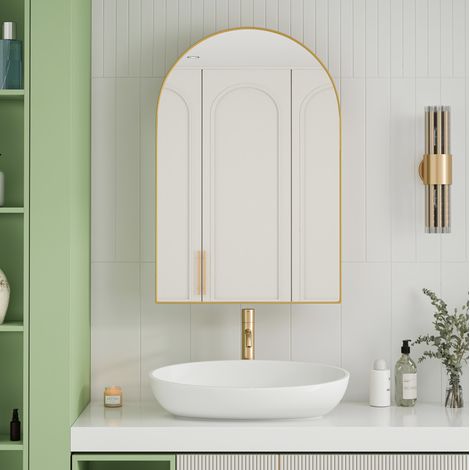 mobile contenitore specchio ad arco con ripiani oro OKMYHOME (1/5)
