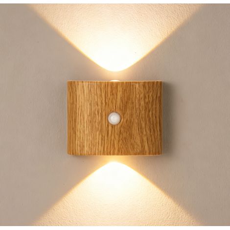 Applique Murale LED Sans Fil Rechargeable avec Détecteur de Mouvement - Fixation Magnétique, Éclairage Haut/Bas 3 Températures de Couleur pour Chambre, Couloir & Escalier - Couleurs Bois Clair (1/5)