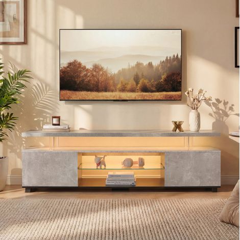 Meuble TV LED pour téléviseur 60 pouces, 130 x 40 x 48 cm, bois reconstitué, gris et noir (1/5)