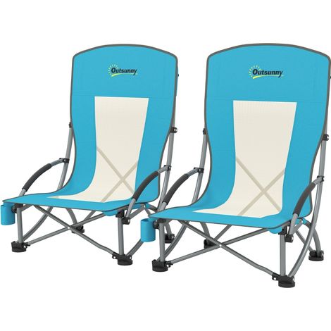 Lot de 2 chaises de Plage Pliable, chaises Camping Pliante légère 2,7 kg, avec Dossier en Maille, Sac de Transport et Porte-gobelet pour Jardin, Pique-Nique, Festival, Voyage, Bleu
