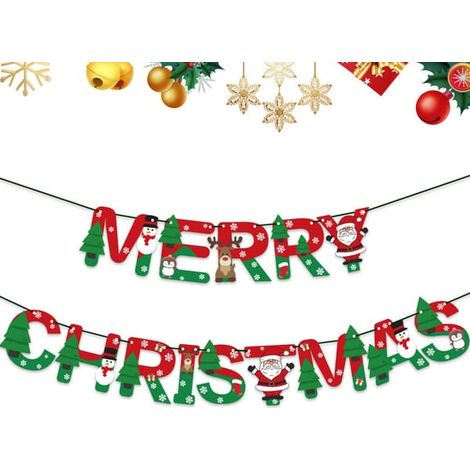 Bannière Joyeux Noël - Guirlande de lettres, bonhomme de neige, orignal - Décorations en papier à suspendre pour la maison, la fenêtre, la cheminée, le mur (Style A) (1/5)
