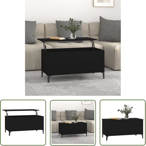 The Living Store Table basse Noir 90x44,5x45 cm Bois d'ingénierie - Table Basse - Meuble Salon - Table D'appoint - Design Moderne - Plateau Relevable (1/5)