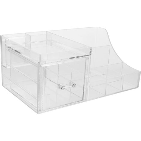 Boîte de rangement cosmétique à tiroir avec porte-pinceaux de maquillage, organisateur de coiffeuse