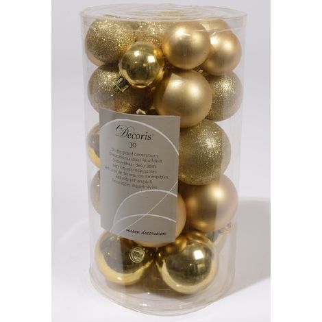 Shatterproof Mixed 30 Christmas Baubles - Gold - Various Sizes (1/4)