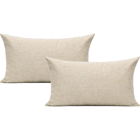 Lot de 2 Housses de Coussin Lombaire rectangulaires en Lin Beige en Toile de Jute Décoration d'intérieur et d'extérieur pour lit, canapé, terrasse, Chambre à Coucher 30 x 50 cm (1/3)