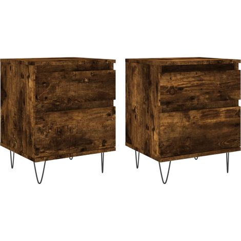 Lot de 2 tables de chevet avec tiroir et compartiment avec porte 40 x 35 x 50 cm bois ingénierie marron et métal DEC035103 (1/5)