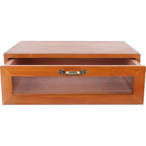Boîte de Rangement de Bureau Rétro en Bois Tiroir Organisateur de Bureau Élégant pour Cosmétiques et Accessoires Support Écran Ordinateur (1/5)