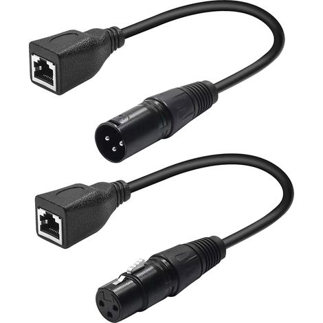 Cable adaptador XLR de 3 pines a RJ45 – Adaptador convertidor Ethernet-DMX (XLR macho de 3 pines a RJ45 + XLR hembra de 3 pines a RJ45 hembra) (1/5)