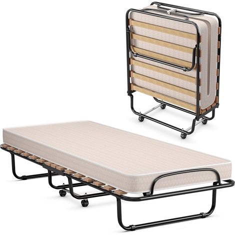 COSTWAY Cama Plegable con Colchón 80 x190cm/Cama Invitados Portátil y con Ruedas con Colchón en Memory Foam, Estructura Resistente y 4 Ruedas Giratorias, Cama Individual para Adultos y Niños (1/5)