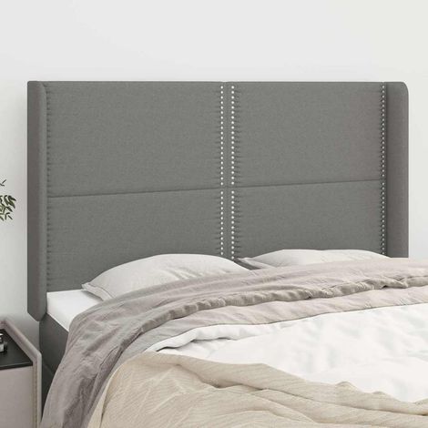 vidaXL Tête de lit avec oreilles Gris foncé 147x16x118/128 cm Tissu (1/5)
