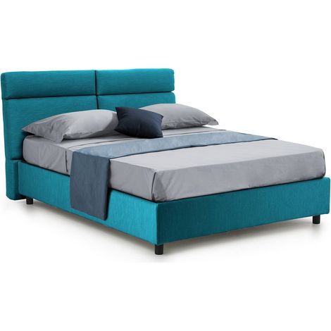 Letto Matrimoniale Ator, Letto Matrimoniale Sfoderabile, Contenitore Made in Italy, Dimensione Materasso 160x200 cm, Azzurro