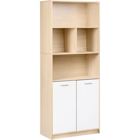 Estantería de 2 puertas estantes abiertos y cerrados librería estilo minimalista aglomerado marrón claro/blanco Zehna