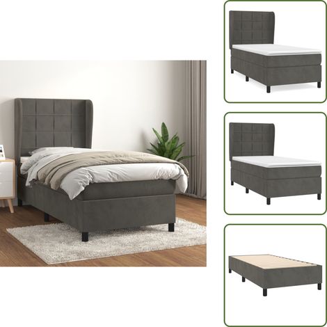 Sommier à lattes de lit et matelas Gris foncé 90x200 cm Velours - Lit Double - Lit Capitonné - Lit Velours - Literie - Chambre À Coucher (1/5)