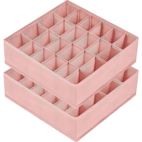 Aufbewahrungsboxen für Socken, 24 Fächer, faltbar, Schubladen Organizer, 2 Stück, Hellrosa (1/5)