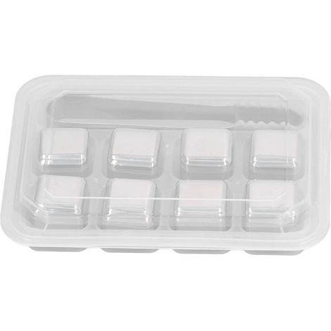 Ensemble de 8 pierres à whisky réutilisables en acier inoxydable avec pince et boîte de rangement pour refroidisseur à vin (1/5)