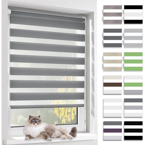 Store Enrouleur Jour Nuit,Tissu Double,Rideau sans Perçage,Translucide Occultant Protection Vie privée,pour Fenêtre et Porte,(Largeur du Tissu 50 cm),Gris Foncé,50l x 150L cm (1/5)