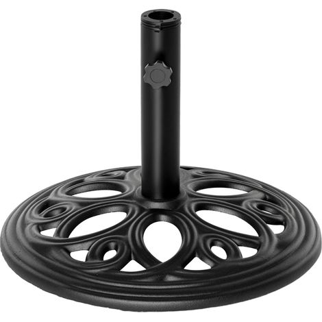 Pied de parasol rond en fonte 11,5 kg, pour poteaux de Ø 38 et 48 mm, pour jardin patio terrasse, Ø 45 x 33,5 cm, noir (1/5)