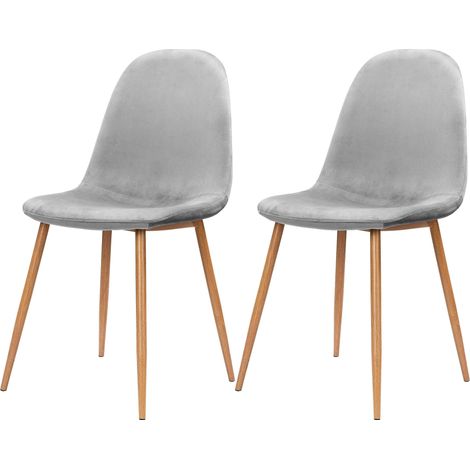Lot de 2 chaises de salle à manger en velours gris et pieds chêne