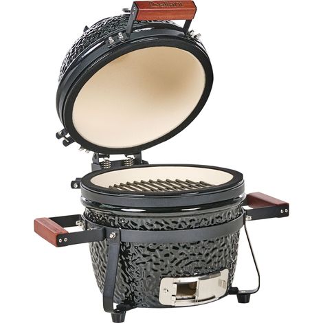 Mini Barbecue Extérieur en Céramique au Charbon de Bois avec Couvercle et Thermomètre Grille de Cuisson Noir Kamado
