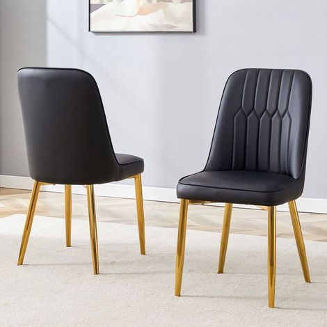 Chaise de salle à manger 2 pièces design moderne style minimaliste simili cuir noir assise élargie dossier pieds métal antidérapants (1/5)