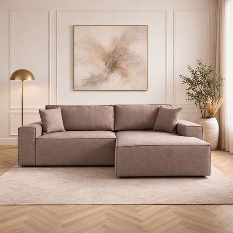 Schlafsofa aus taupefarbenem Stoff - mit Stauraum - rechtsseitig (1/5)