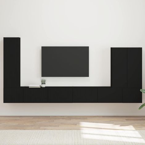 vidaXL TV Wall Cabinet Set Wall-mounted 6 pcs Black (1/5)