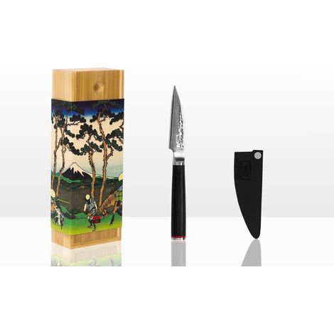 Couteau d'office de cuisine en acier Damas avec manche en bois de Pakka lame 90 mm - PANGIVO (1/5)