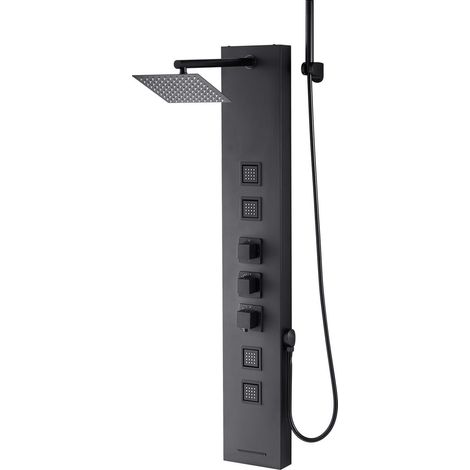 Douche colonne en acier inoxydable brossé 49 pouces, avec pomme de pluie, 4 jets corporels, douchette à main et robinet de baignoire. (1/5)