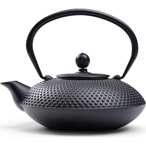Théière traditionnelle japonaise en fonte - Noire - 800 ml Design lourd, motif texturé, style asiatique avec intérieur émaillé et passoire à thé en acier inoxydable (1/5)