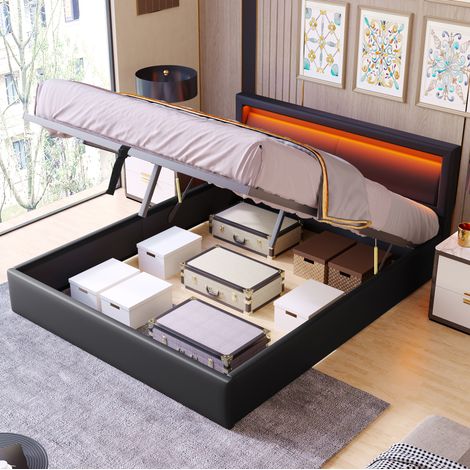 cama matrimonio con almacenaje LED PU 140x190 OKMYHOME (1/5)