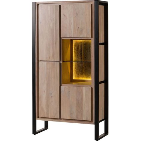 Armadio in legno di acacia / legno riciclato 95x40x180 laccato naturale DENVER 106