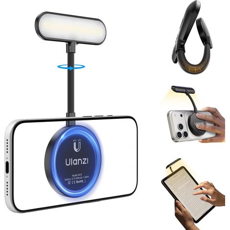 Lampe selfie magnétique M10 Mini pour iPhone, lampe selfie LED compatible MagSafe, lampe de lecture avec 5 niveaux de lumière blanche chaude pour Android, iPad et Kindle (1/5)