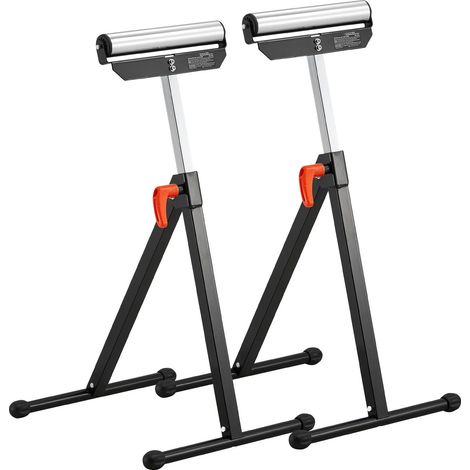 Support de rouleau réglable 2 pièces, capacité 61 kg, hauteur 26,8-42,5", pliable, tête en acier poli 11,5", pour scie à table et extension de travail du bois. (1/5)
