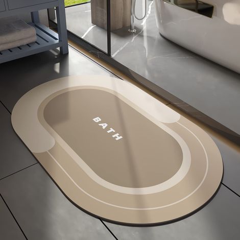 Tapis de salle de bain — Tapis de bain antidérapant, à séchage rapide et résistant aux taches — 17 po x 27 po (Beige) (1/5)