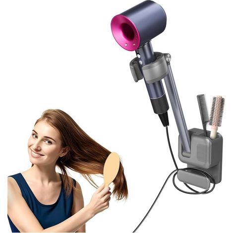 Support mural pour sèche-cheveux mains libres, réglable pour salle de bain, compatible avec la plupart des murs