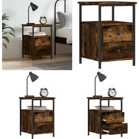 Table de chevet chêne fumé 34x35,5x50 cm bois d'ingénierie - Table De Chevet Industrielle - Meuble De Chambre - Table D'appoint - Rangement Intérieur - Design Industriel - Home & Living (1/5)