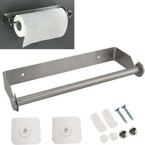 Support Pour Rouleaux De Papier Essuie-Tout - En Acier Inoxydable - Montage Murale Ou Sur Plan De Travail - 1 Pièce (1/5)