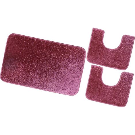 Tapis De Bain Tapis De Chambre Douche Antidérapant Absorbant Doux Moelleux IBISCO A Lot de 3 - Violet (1/5)