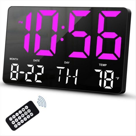 Horloge Numérique, Horloge Murale Numérique avec Télécommande, Horloge LED Grand Écran avec Date, Semaine, Température pour le (1/4)