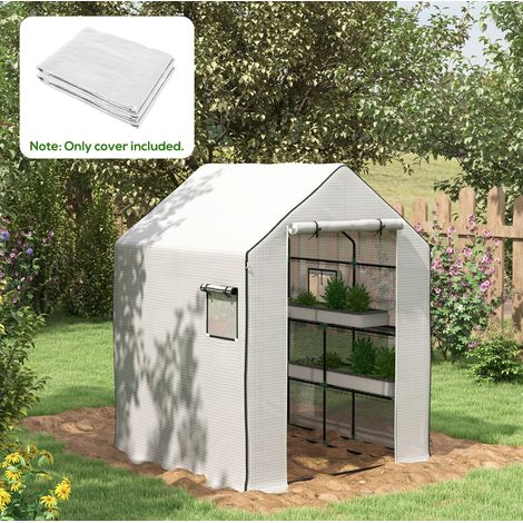 Bâche de serre renforcée PE 140 x 143 x 190 cm, avec porte enroulable, fenêtres moustiquaires, protection UV et fixation stable, pour potager - CHICFURN (1/5)