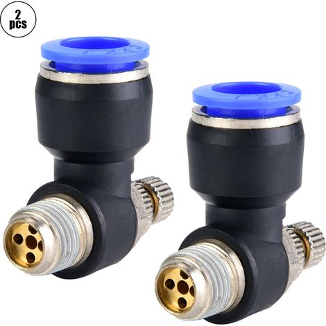 2 pièces Contrôleur de vitesse de débit d'air pour tuyau Raccord pneumatique Valve de régulation (SL12-02) (1/5)
