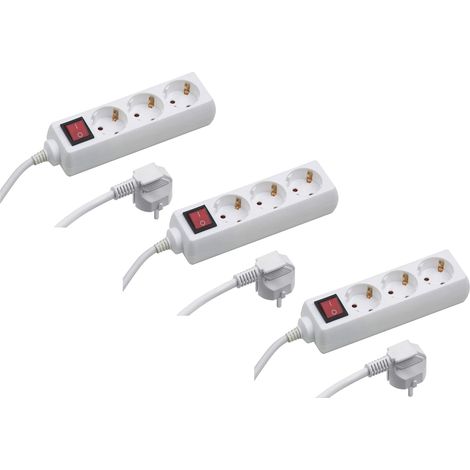 Multiprise 3 Prises – 3 pièces – Câble de 3 m – Blanc – Câble en Plastique – Intérieur IP20 – Interrupteur/multiprise/Multiprise de Table/ 3 Prises / 7430570 (1/4)