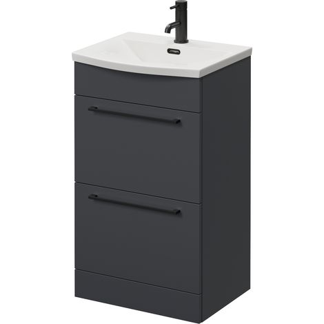 Napoli 390 Gloss Grey 500mm 2 Drawer Vanity Unit with Arc Basin - 500mm - Matt Black 320mm Handle