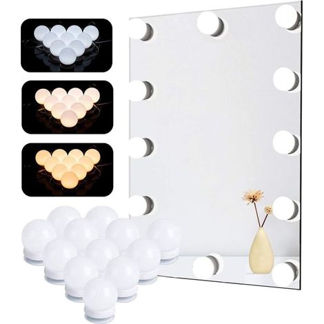 12-pack of dimmable LED bulbs for cosmetic mirrors – 3 colors – 10 brightness levels – Easy installation with adhesive tape (1/5)