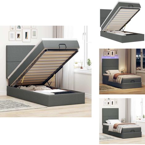 Cadre de lit ottoman avec matelas gris foncé 90x190 cm tissu - Cadre De Lit Ottoman - Cadres De Lit Ottomans - Cadre De Lit - Cadre De Lit Avec Rangement (1/5)