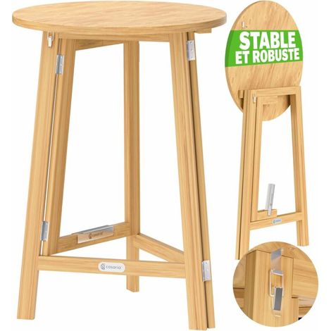 Table haute pliable en bois massif naturel Ø 78 cm – Hauteur 111 cm – Mange-debout moderne pour jardin et événements – Design nordique (1/5)