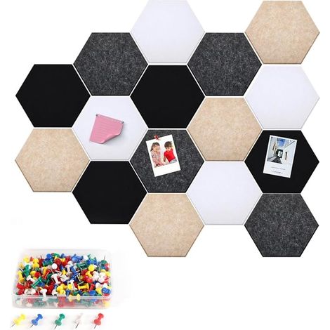 Felt Bulletin Boards Large Hexagonal Bulletin Boards Felt Bulletin with Pins Multi-Function Wall Tiles for Home School Office Wall Decor (A) (1/5)