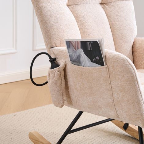Schaukelstuhl 63 x 92 x 89 cm aus beigem Chenille mit Stauraum, stabil – MEUBLIV (1/5)